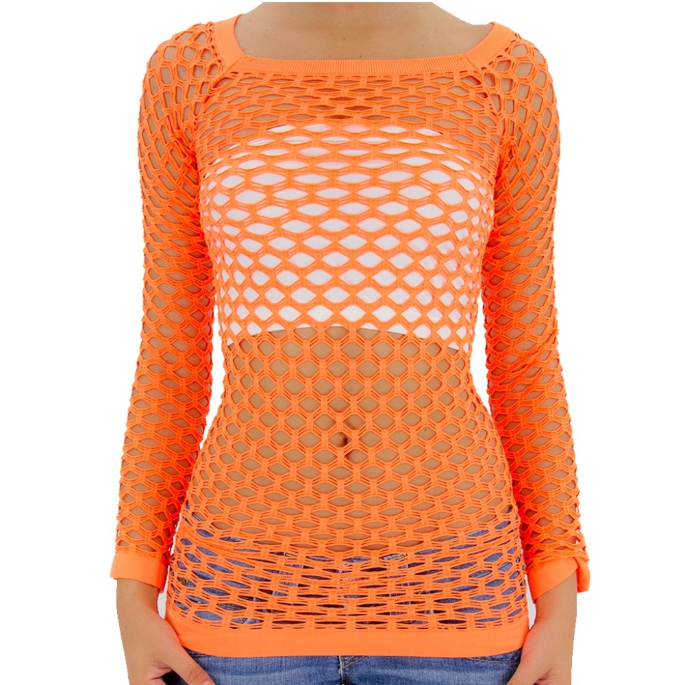 COPY - Fishnet Long Sleeve Shirt Dancing Blouse Top Orang